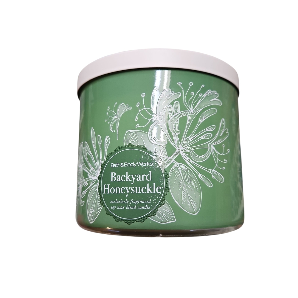 Bath & Body Works Backyard Honeysuckle Candle - Green and White